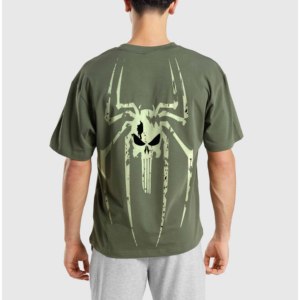 Men's Plus Size Anti-Wrinkle Olive Green <b>Skull</b> Print Short Sleeve O-Neck Streetwear Polyester/Cotton T-Shirt - Product Image 2