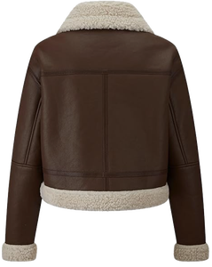 Women's Faux Shearling Cafe Racer Moto <b>Jacket</b> Thick Fur Lined Genuine <b>Leather</b> Coat Breathable Lightweight <b>Winter</b> Outerwear - Product Image 2