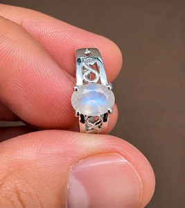 Rhaya Jewels Vintage Elegant Engagement Rhodium Plated 925 Sterling Silver Oval Cut Moonstone Prong Setting Dainty Band <b>Ring</b> - Product Image 2