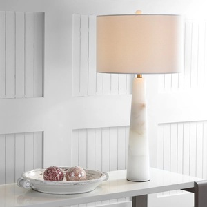 Luxury Marble Table <b>Lamp</b> With Elegant Tapered Silhouette Soft <b>Drum</b> <b>Shade</b> And Contemporary Designer Interior Appeal - Product Image 3
