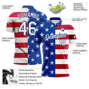 Polo de Golf Personalizado con Bandera Americana 3D en Blanco y Rojo, Transpirable y de Secado Rápido para Golf - Product Image 3