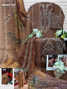 Increíble conjunto de salwar-kameez y dupatta de algodón cambray de colores vibrantes con bordado semicompuesto, proveedor de la India, moda femenina. - Product Image 2