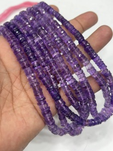 Perles de pierres précieuses de haute qualité pour la fabrication de bijoux, 17 pouces, améthyste rose naturelle, quartz facetté, forme Heishi, taille 7-8 mm - Product Image 5