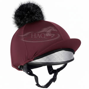 Housse de chapeau d'équitation d'hiver haut de gamme en fausse fourrure avec pompon, élastique, pour casque de concours en soie - Product Image 3