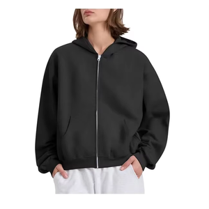 Sudadera con Capucha Extra Grande con Cierre, Unisex, Rosa, de Algodón y Felpa, Estilo Casual para Otoño, Corte Regular, Color Sólido, Estilo Tejido - Product Image 3