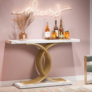Table console moderne noire 39 pouces avec pieds en métal, plateau en bois rectangulaire étroit, montage facile, mobilier pour la maison, entrée, chambre, salon - Product Image 4