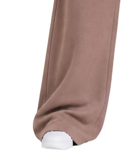 Custom Taupe Women <b>Wide</b> <b>Leg</b> <b>Sweatpants</b> High Waist Loose Fit Casual Streetwear Lounge Fleece Trousers With <b>Drawstring</b> Pockets - Product Image 3