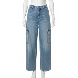 Pantalones Vaqueros de Mezclilla de Cintura Media, Corte Recto, Color Sólido, Elásticos, para Mujeres y Niñas, Venta al Por Mayor - Product Image 1