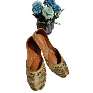 BS INTERNATIONAL Golden Embroidery Flower Designing Traditional Fashion Trend Girls Handcrafts Genuine Leather Shoes Custom Logo - Product Image 5