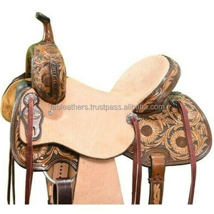 Hermosamente tallado hecho a mano de cuero genuino Western Pleasure Trail Riding Horse Saddle para montar carreras al por mayor a granel - Product Image 6