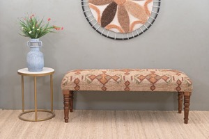 Handmade Kilim Jute Ottoman <b>Bench</b> Boho Upholstered <b>Wooden</b> Seat Traditional Entryway <b>Bench</b> Rustic Footstool for Home Decor - Product Image 5