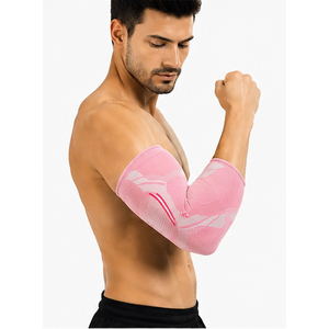 Manchon de soutien du coude rose respirant à compression pour hommes, idéal pour l'entraînement musculaire, conception à enfiler - Product Image 1