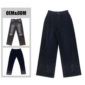 Pantalones Vaqueros de Hombre de Corte Recto 100% Algodón con Pedrería y Lavado Snow Wash, Vaqueros Decorativos Premium al por Mayor OEM ODM - Product Image 4