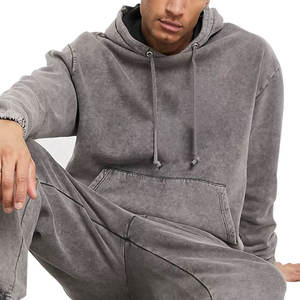 Survêtement décontracté d'hiver pour homme avec logo personnalisé, respirant, 100 % coton, délavé à l'acide, uni, à capuche zippée, léger, longueur intégrale - Product Image 5