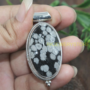 Pendentif en obsidienne flocon de neige naturelle, argent sterling 925, fait main, cabochon ovale, bijou de guérison en cristal, cadeau pour femme - Product Image 3