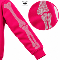 Sweat à capuche zippé intégral personnalisé Y2K avec strass et motif squelette rose vif, coupe oversize, pour hommes et femmes, style streetwear