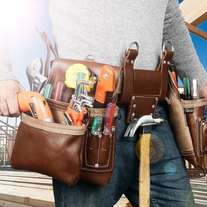 Durable Multipacket Power <b>Tools</b> Bag <b>Leather</b> <b>Tool</b> Belt With Multiple Pockets Hammer Holder For Electrician Plumber Work - Product Image 5
