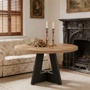 Tavolo da Pranzo Rotondo in Legno Stile Fattoria per Soggiorno e Cucina - Product Image 3