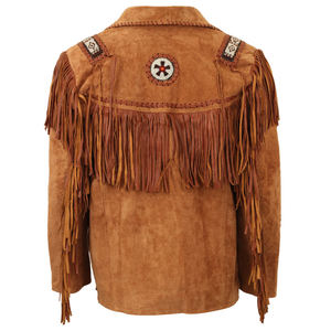 Men Cow Skin <b>Suede</b> Tassel Fringe <b>Leather</b> <b>Jacket</b> Breathable 240g Turn-down Collar Western Style Casual Winter Coat - Product Image 5