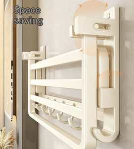 Space Aluminum Foldable Towel <b>Rack</b> No Drill Bathroom Shelf <b>Shower</b> <b>Storage</b> Organizer Wall Mounted Milky White Holder - Product Image 4
