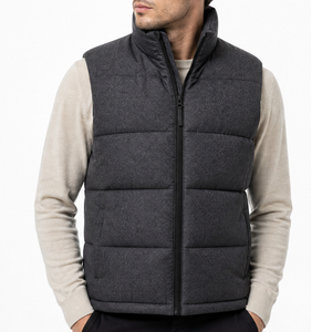 Chaleco Acolchado Clásico Gris Oscuro para Hombre, con Cuello Alto, Cierre Completo, Sin Mangas, Chaqueta de Invierno - Product Image 1