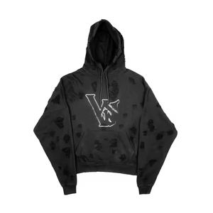 Hoodie tendance en coton mélangé, effet usé, avec logo personnalisé imprimé, couleur unie, nouveau look pour homme - Product Image 1