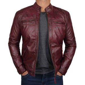 Chaqueta de Motociclista Vintage para Hombre, Estilo Biker, de Cuero Desgastado, con Cuello Alto y Capucha, Ecológica, Personalizable, con Bolsillos Delanteros con Cierre, para Invierno - Product Image 1