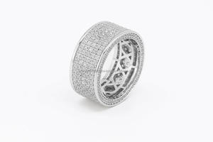 Anillo de Boda Clásico de Plata de Ley 925 con Cinco Hileras de Moissanita Engastada, Chapado en Rodio, Joyas Vana H054, Aniversario - Product Image 5