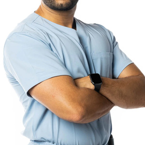Blusa Médica Azul Claro para Hombre, Cuello en V, Manga Corta, Uniforme de Hospital, Blusa Médica de Algodón y Poliéster para Personal Clínico - Product Image 3