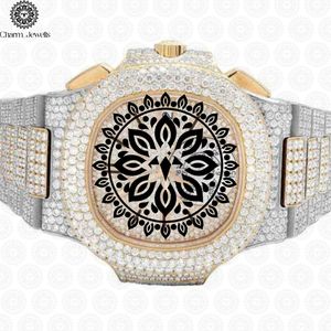Montre de luxe Charm_Jewells avec diamants, boîtier en acier inoxydable 40 mm, chronographe mécanique analogique, montre de mode pour homme, étanche 10 bars - Product Image 1