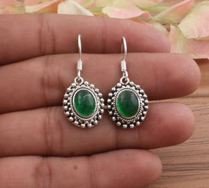 Boucles d'oreilles pendantes en jade vert naturel, pierre précieuse, argent sterling 925 massif, fabrication artisanale, vintage, luxe, cadeau de mariage, anniversaire, fête - Product Image 1
