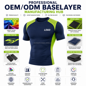 เสื้อกีฬาแขนสั้นผู้ชายแบบสั่งทำพิเศษ OEM เสื้อเบสเลเยอร์ระบายอากาศ ซับเหงื่อ แห้งเร็ว กระชับรูปร่าง - Product Image 3