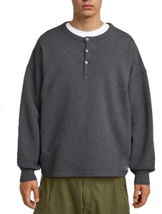 Men Oversized Knitted <b>Henley</b> Sweatshirt Solid Color Button Up Collar Casual <b>Long</b> <b>Sleeve</b> Autumn Wear - Product Image 3