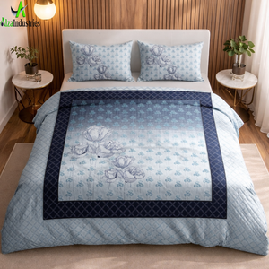 Elegant Blue Floral King Size Cotton Bedsheet <b>Set</b> | Digital Panel Print Soft <b>Bedding</b> <b>Set</b> with 2 Pillow Covers Luxury Home Decor - Product Image 6