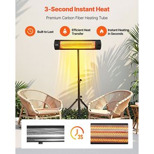 Riscaldatore Elettrico a Infrarossi da 1500W con Schermo LED e Telecomando, 3 Velocità, Timer per Uso Esterno/Patio - Product Image 2