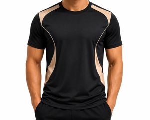 Camiseta Deportiva Casual de Manga Corta Blanca para Hombre, Diseño de Bloques de Color Azul Marino, Secado Rápido, Corte Regular, Cuello Redondo, Tejido de Punto con Spandex - Product Image 2