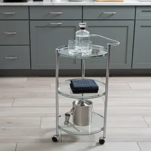 Chariot de présentation roulant en métal fait main de qualité supérieure avec finition dorée de luxe, étagères multi-niveaux et design contemporain pour articles haut de gamme - Product Image 4