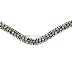 Bracelet de sourcils en cuir avec bouton de pression, 1 pièce, élégant, personnalisé, vert satiné et pierres scintillantes, pour cheval - Product Image 2