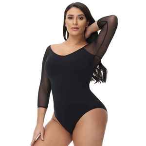 Custom Seamless Shaping Thong <b>Bodysuit</b> Women Elegant Crew Neck Canvas Solid Activewear Streetwear Skinny Fit Long Sleeve - Product Image 1