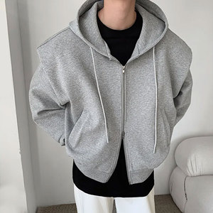 Sudadera con capucha extragrande de doble cremallera de felpa francesa al por mayor unisex casual con hombros caídos - Product Image 2