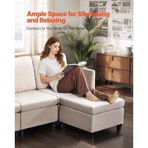 Sofá Seccional Modular Moderno de 5 Plazas con Almacenamiento Oculto, Esponja de Alta Densidad, Estructura de Madera Maciza, Tapizado Beige, Cómodo para Sala de Estar - Product Image 6