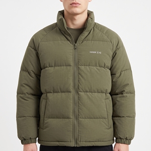 HAWK EYE Veste matelassée unisexe vert olive, col montant, fermeture éclair, coupe-vent, manteau d'hiver, style décontracté, rembourrage épais en polyester - Product Image 5