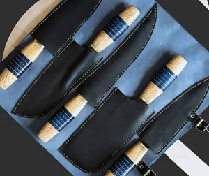 Ensemble de couteaux de chef en acier carbone faits à la main |   Poignée en bois et résine avec revêtement en poudre noire |   Collection de 5 couteaux de cuisine tranchants - Product Image 4