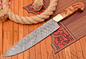 Couteau de chef en acier Damas fait main avec embout en laiton et manche en bois d'olivier ODM OEM 13 pouces - Product Image 2