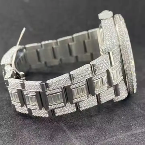 Montre de luxe personnalisée unisexe pour homme, cadran arabe, diamants VVS taille baguette, style hip-hop, entièrement sertie de diamants, analogique, testée - Product Image 5