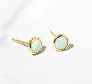 Natural Ethiopian Opal Handmade 18K Gold Plated 925 <b>Silver</b> 6mm Round Bezel <b>Set</b> Designer <b>Stud</b> <b>Earrings</b> Fine Jewelry Gift Women's - Product Image 1