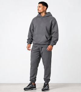 Custom Logo <b>Acid</b> <b>Wash</b> Solid Heavyweight Men's Hooded Jogger <b>Tracksuit</b> Set <b>Grey</b> Athletic Casual Wear - Product Image 3