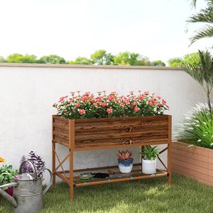 Fioriera Rialzata in Acciaio Zincato Marrone Scuro 100x50x25 cm con Ripiano Portaoggetti, Arredo da Giardino in Metallo - Product Image 2