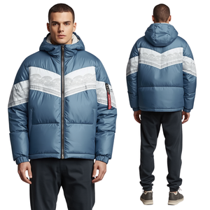 Premium <b>Men's</b> Wave Quilted Oversized Puffer Jacket with Heavy Insulated Nylon Construction and Embroidered Fashion Details - Product Image 1
