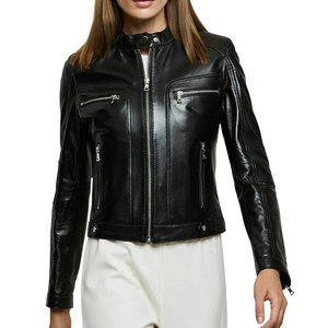 2026 High Quality Women’s Slim Fit Leather Biker Jacket Cropped Zipper Coat Fashionable Outerwear Trendy Design - Product Image 1
